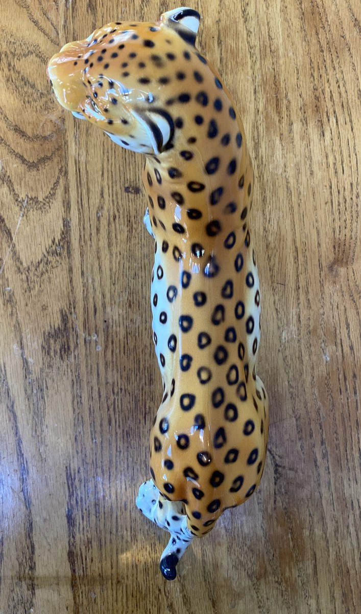 Vintage Cheetah Leopard Figurine, Stamped Ronzan Hand Painted