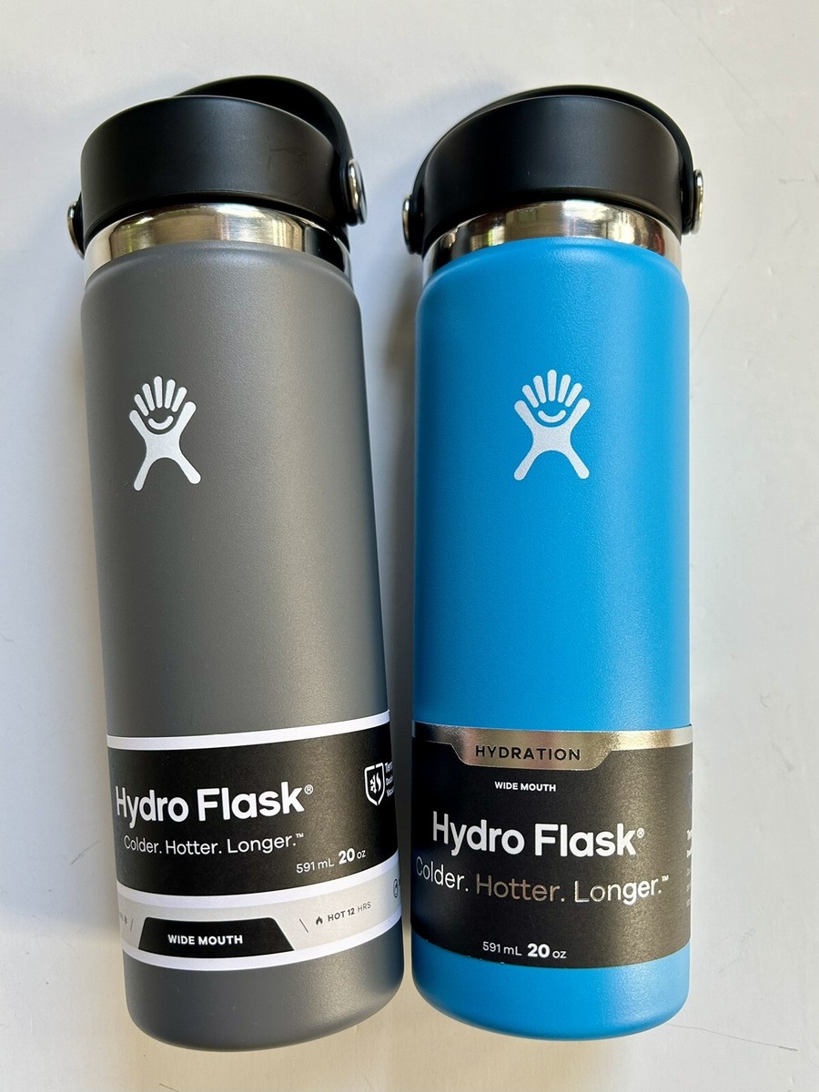 NEW! Hydro Flask SET OF 2 WIDE MOUTH 20oz BOTTLES w/Lids in Stone