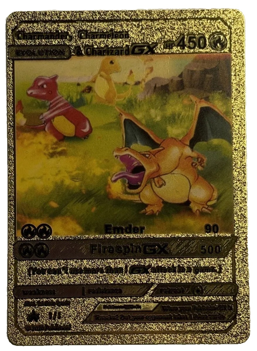 Charmander,Charmeleon,Charizard GX Gold Foil Pokemon Card 450hp 90