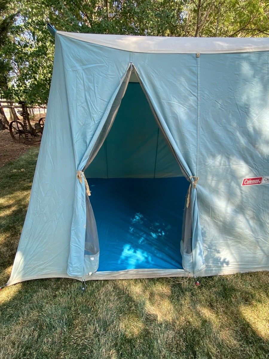 Very Nice Vintage Coleman Olympic Canvas Springbar Tent Blue and