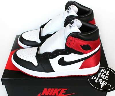 Nike Air Jordan 1 Retro High OG W Satin Black Toe Red UK 3 4 5 6 7