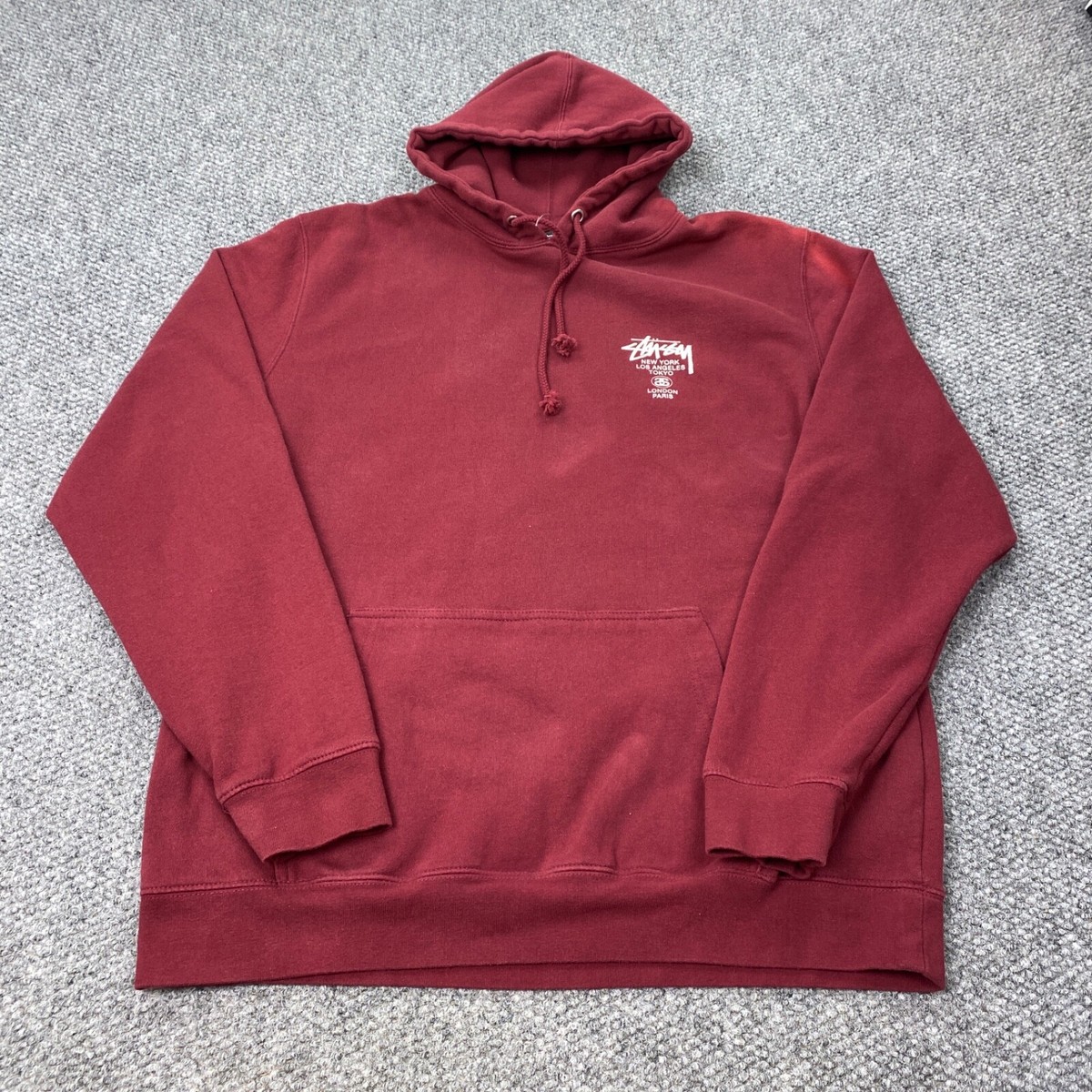 Stussy World Tour Logo Hoodie Mens XXL Dark Red Sweatshirt | eBay