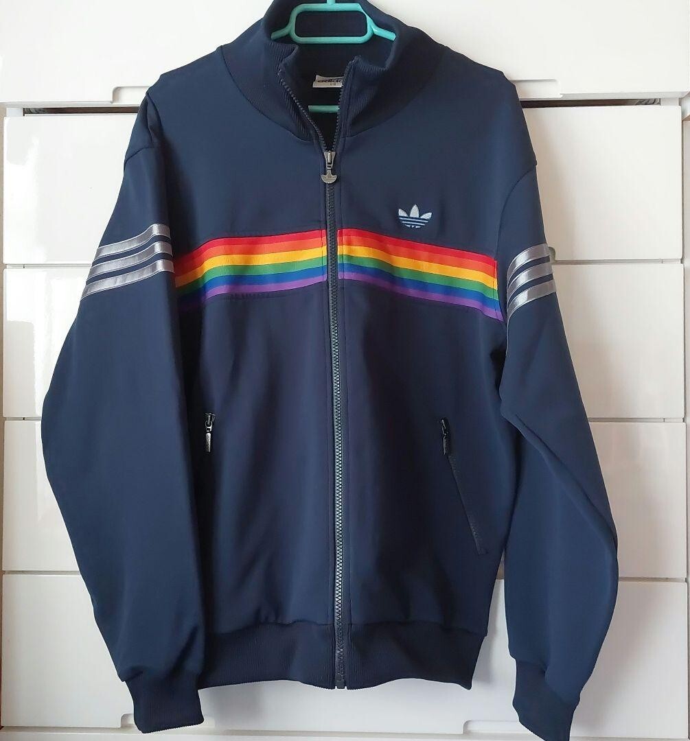 adidas Track Jacket Rainbow Navy men's Size L Vintage 80s 90s