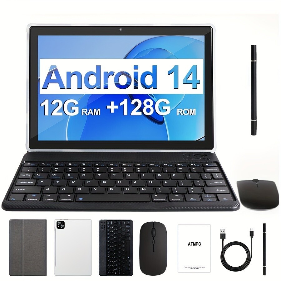 Tablet 25.65 cm Android 14 OS Pad 2in1 with Keyboard Mouse Case