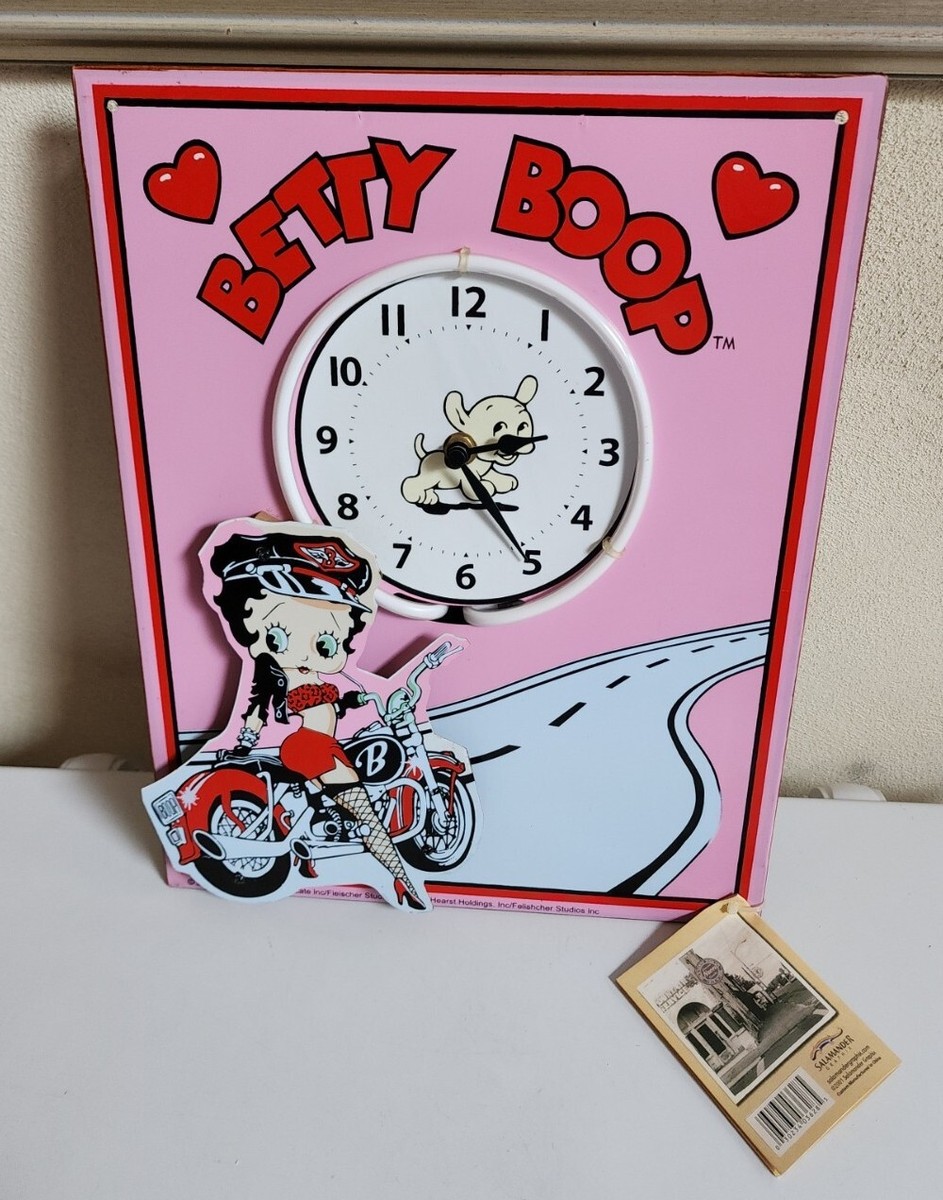VTG Betty Boop Motorcycle Metal Sign Clock Neon 14.5