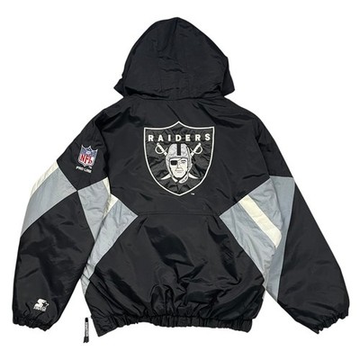 VTG 90s NFL OAKLAND RAIDERS STARTER PULLOVER HOODED PUFFER JACKET