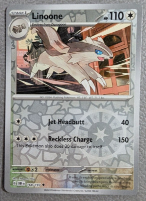 Linoone Reverse Holo NM OBF 168/197 Obsidian Flames Pokemon Card