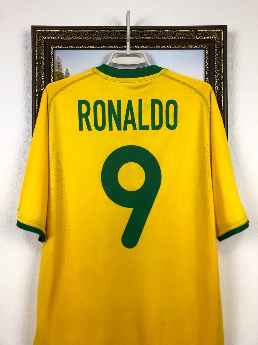 Brazil Home football shirt 1998 Soccer #9 Ronaldo Nike Jersey Rare