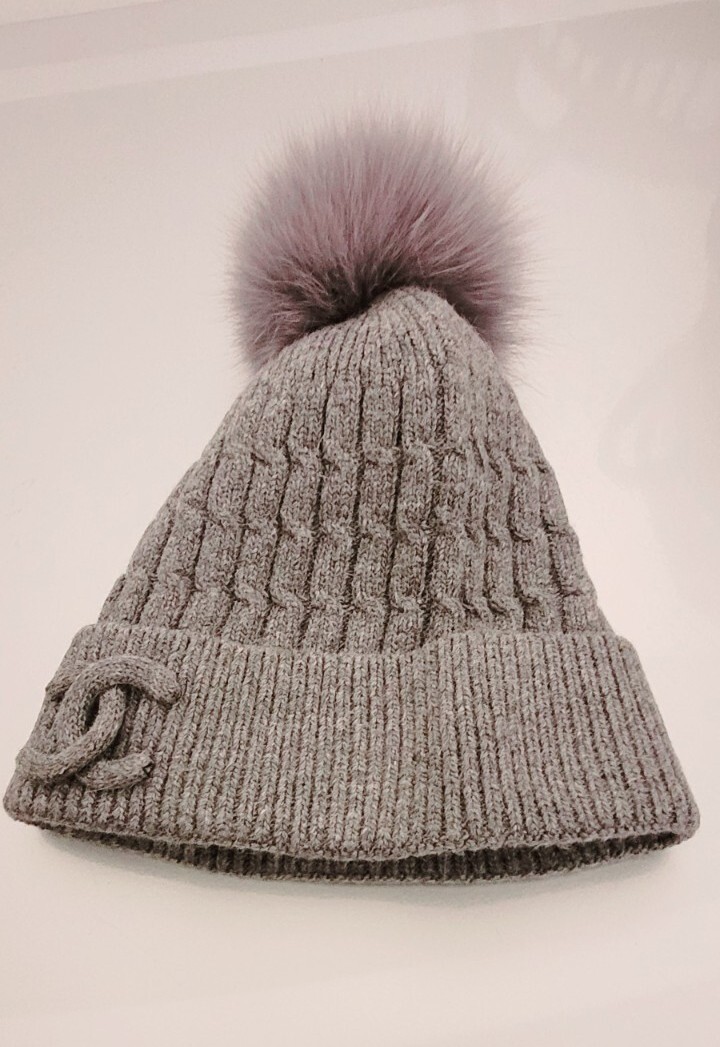 Chanel Wool Knit Beanie Hat Real Rabbit Fur Rare MADE IN ITALY 100