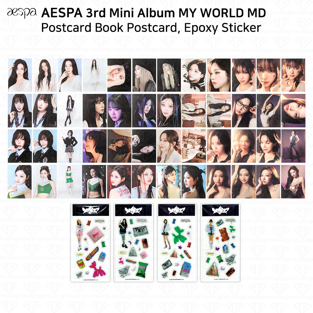 Aespa Official MD MY WORLD Epoxy Sticker Postcard Book KARINA