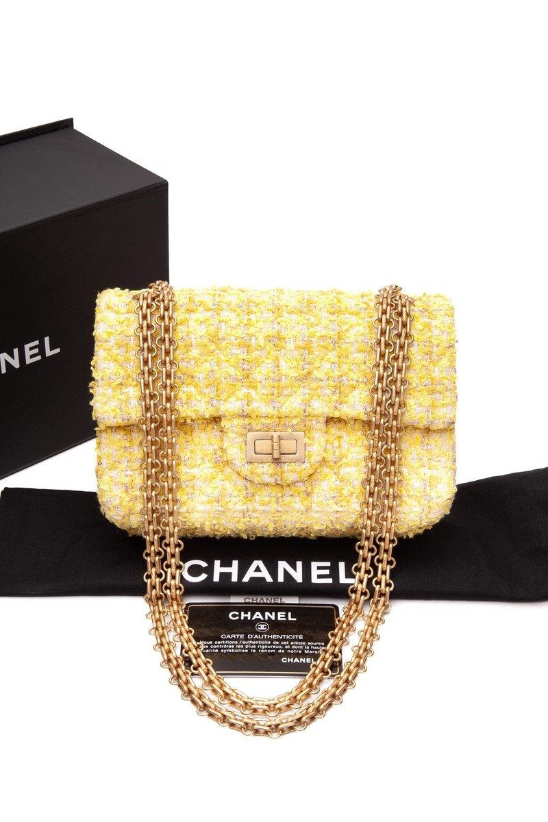 CHANEL Yellow Tweed Quilted 2.55 Reissue Mini Flap Bag | eBay