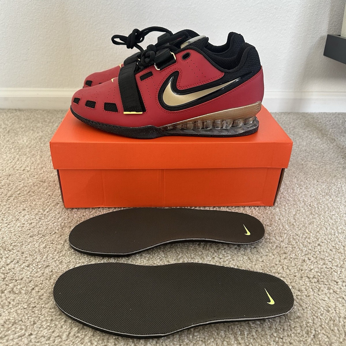 NIKE ROMALEOS 2 WEIGHTLIFTING SHOES RED GOLD 476927-670 Men's Size