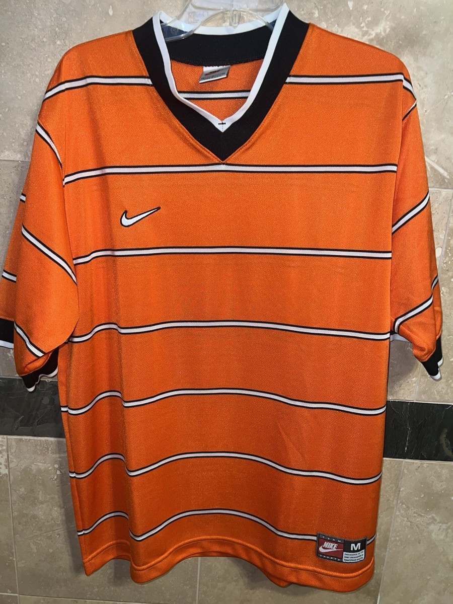 Vintage 90s Nike Team Striped Orange Soccer Jersey Mens M Medium