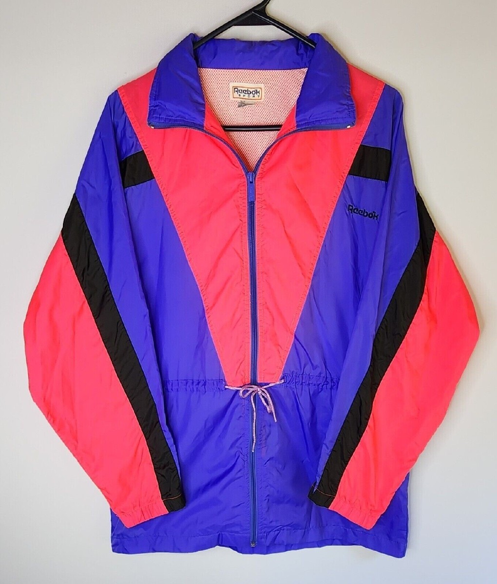 Vintage Reebok Sport Windbreaker Jacket Neon 100% Nylon Full Zip
