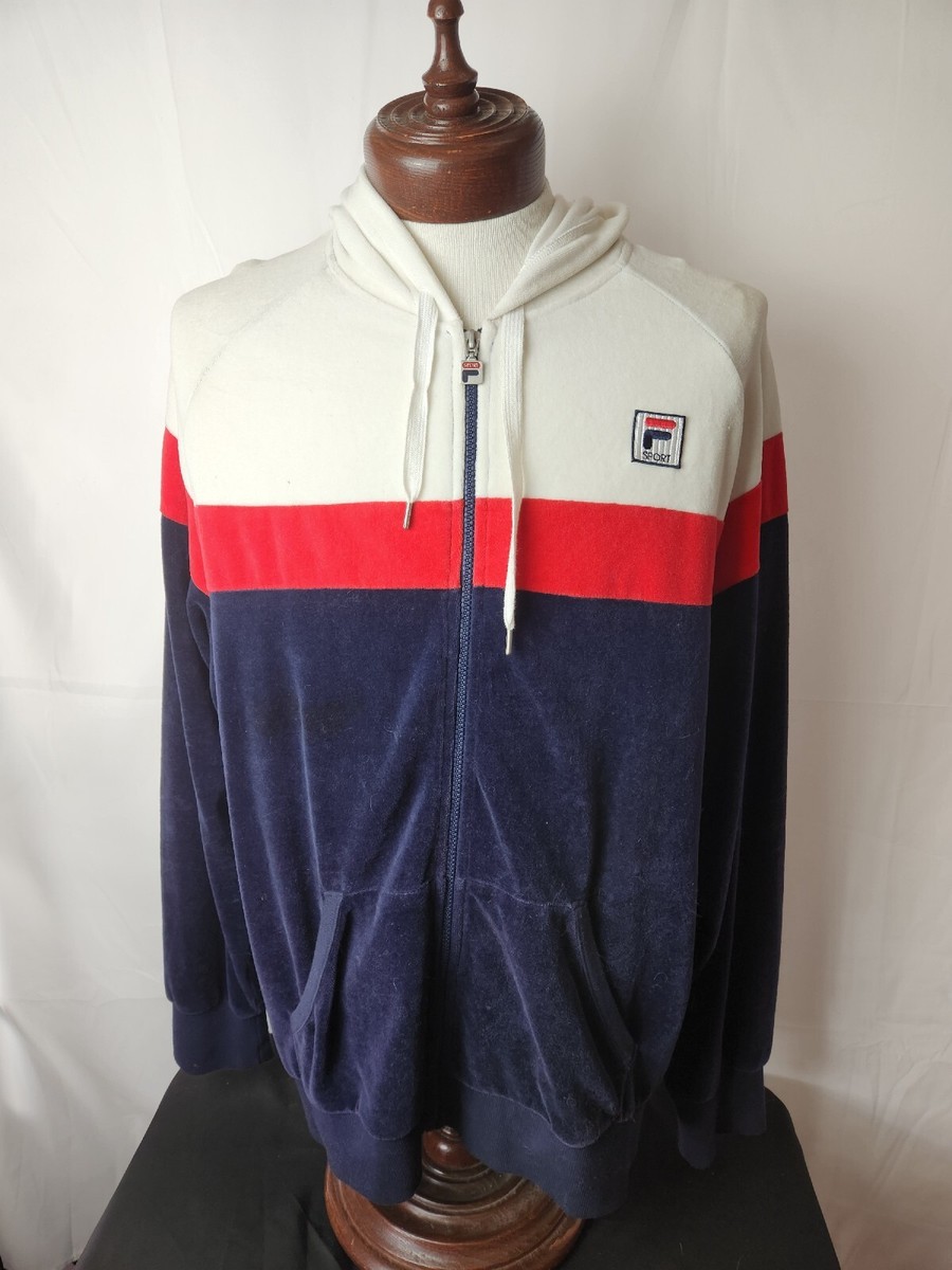 🚨🔥Vintage 90s Fila Sport Velour Jump Track Suit Hoodie XL