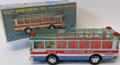 Alps Tin Toy Bus Japan Battery Op #6026 SIGHTSEEING BUS IN BOX