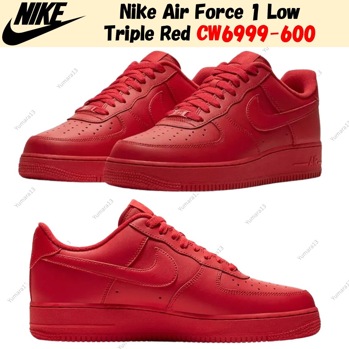 Nike Air Force 1 Low Triple Red CW6999-600 Men's Size | eBay