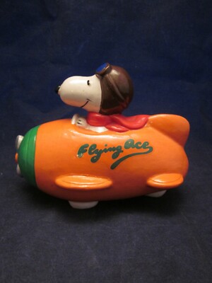 SNOOPY PEANUTS Orange Airplane Flying Ace Bank VINTAGE EXCELLENT