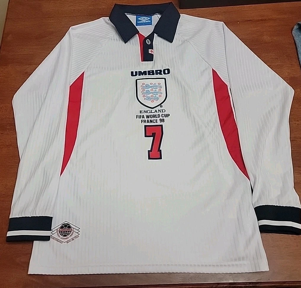 1998 Umbro England Home L/S shirt Beckham #7 France FIFA World Cup
