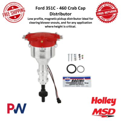 MSD Magnetic Pickup Low Profile Crab Cap Distributor Red For Ford