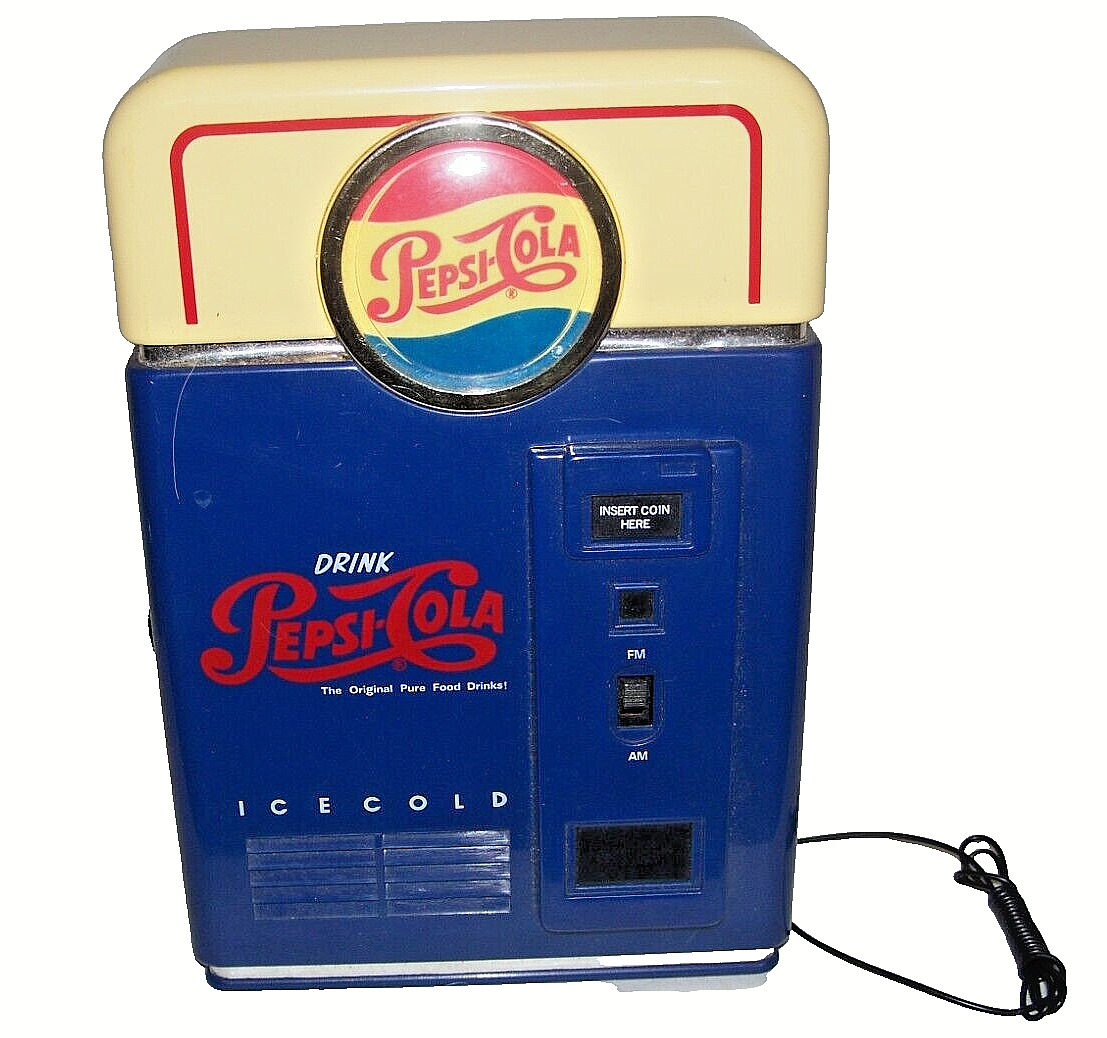 Pepsi Cola Mini Vending Machine AM/FM Transistor 7” Radio 1998
