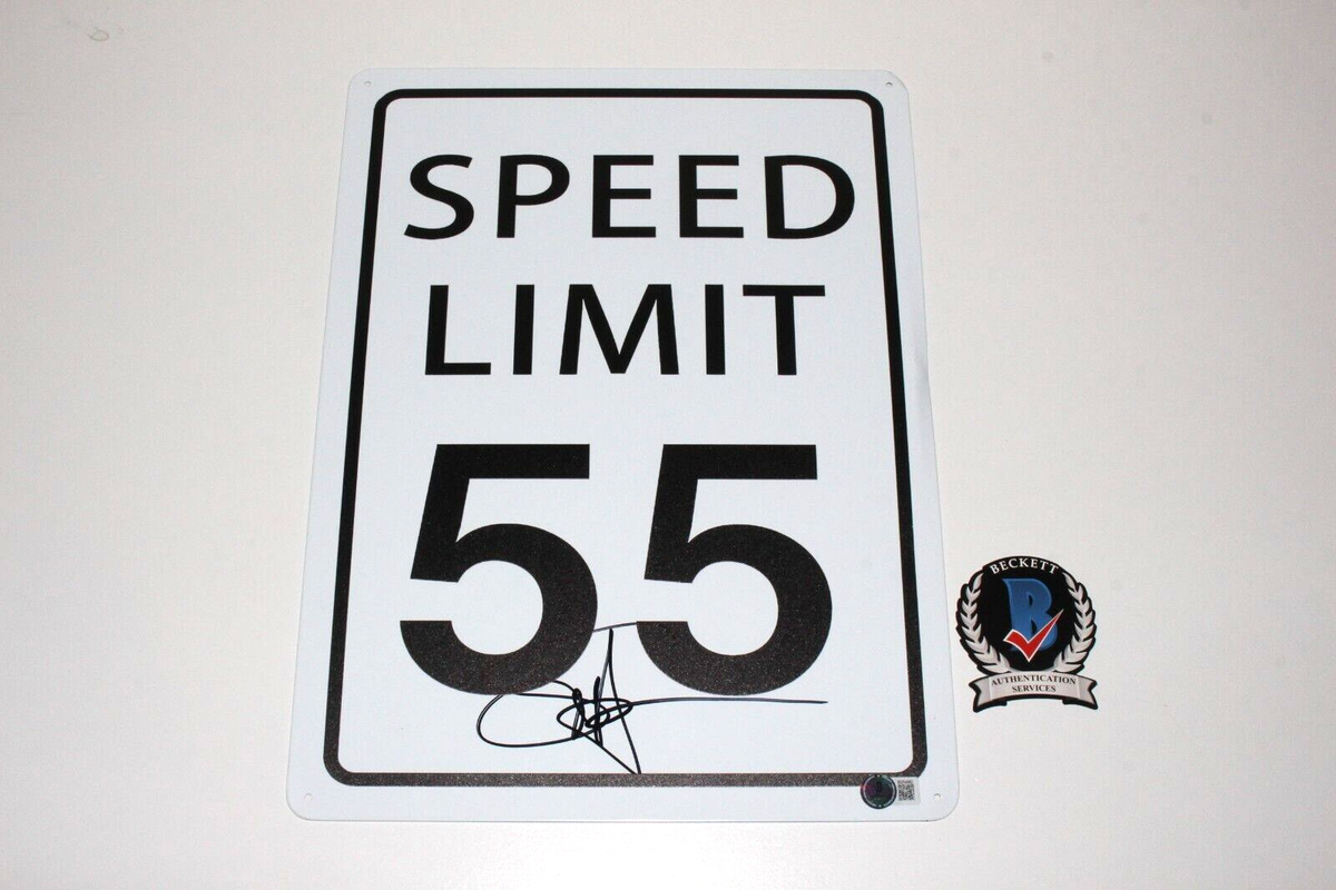 SAMMY HAGAR SIGNED SPEED LIMIT SIGN I CAN'T DRIVE 55 SONG RED