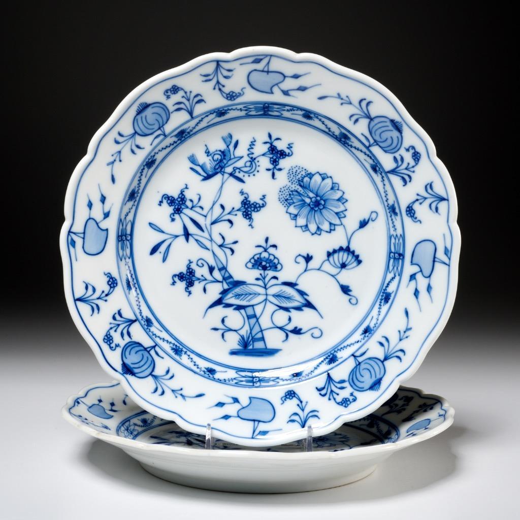 Two (2) Old Carl Teichert Meissen Blue Onion Porcelain Dinner