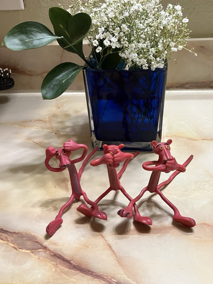 Vintage 70s Pink Panther Rubber/wire 7in Figurines Hear See Speak