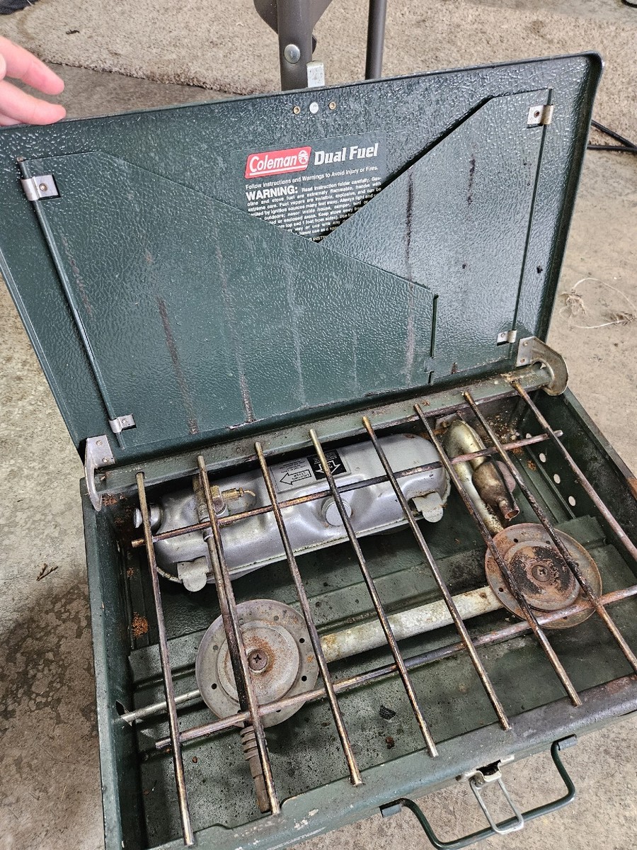 Vintage Coleman 424 Dual Fuel Camp Stove With Funnel 2 Burner