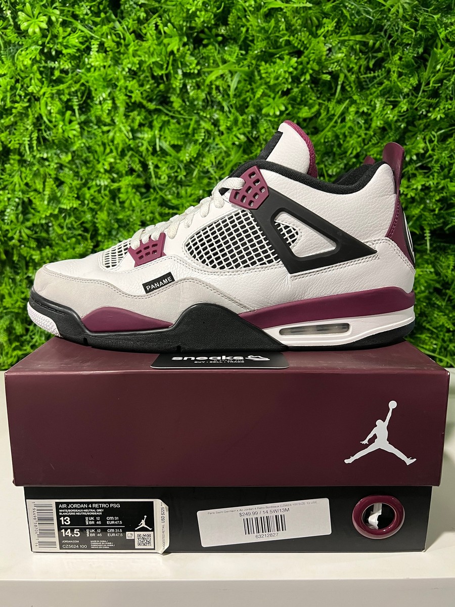 Paris Saint-Germain x Air Jordan 4 Retro Bordeaux CZ5624-100 SIZE