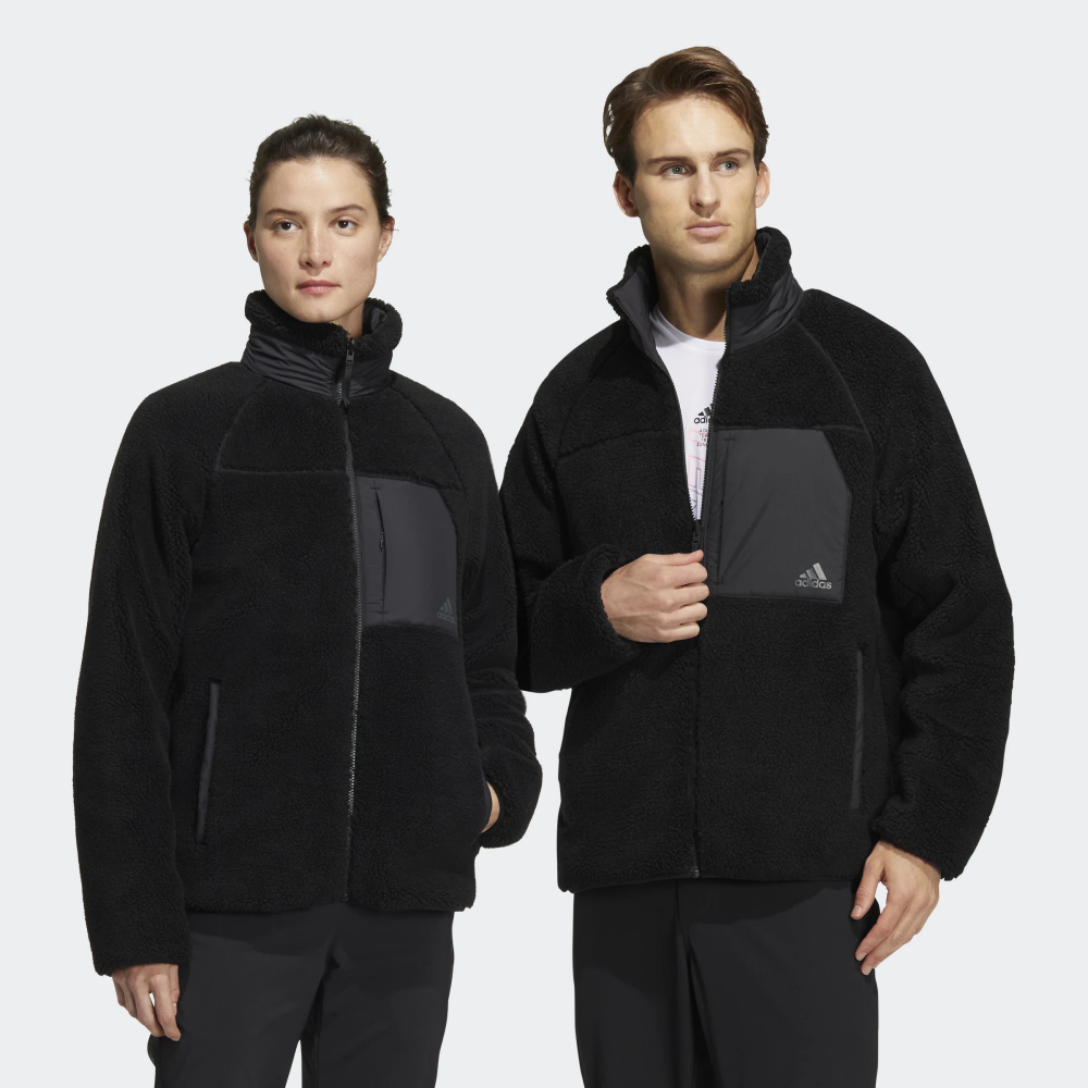 New Adidas Mens REVERSIBLE SHERPA JACKET HN2077 BLACK/GREY ASIAN