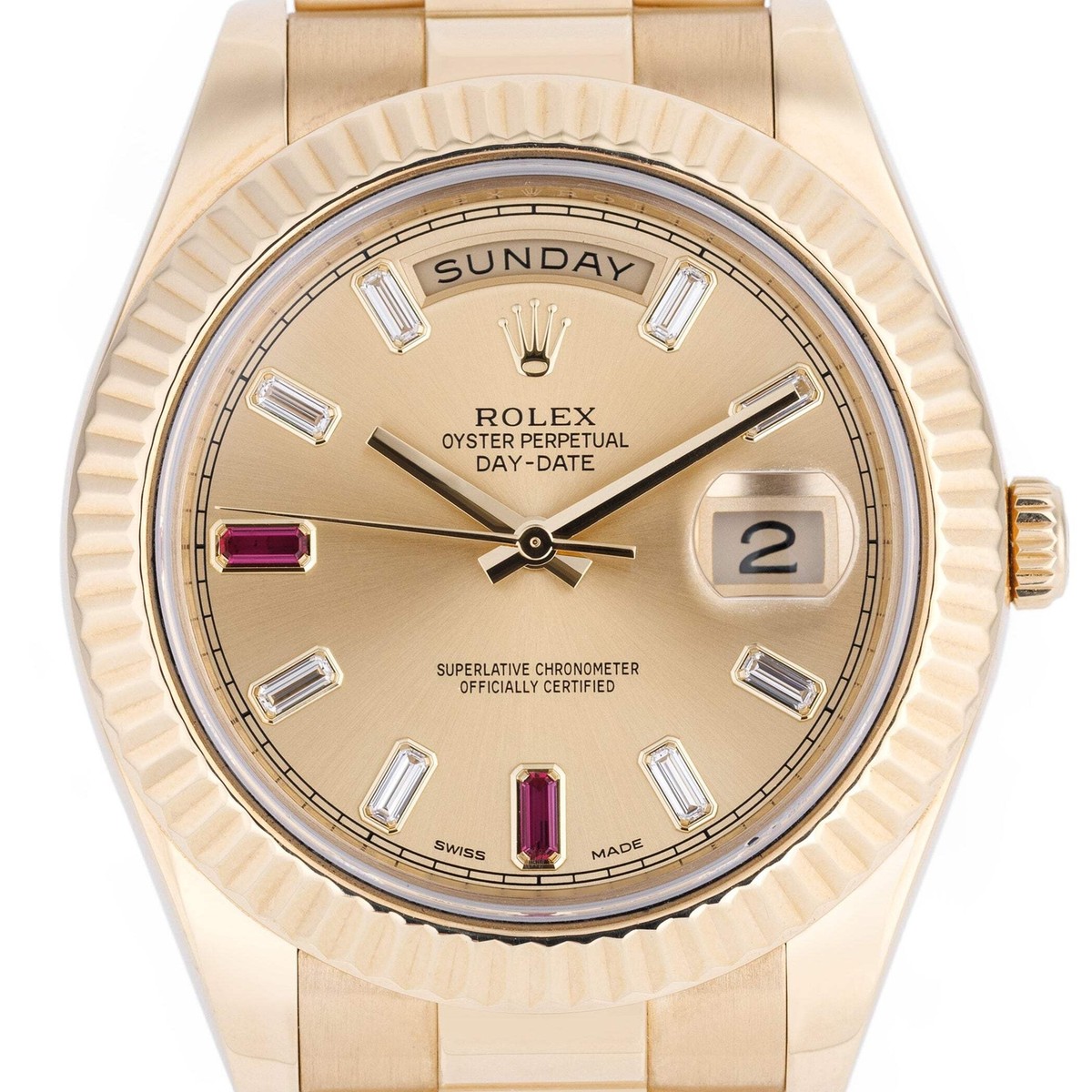 Rolex Day-Date II | REF. 218238 | Diamond & Ruby Baguette Gold