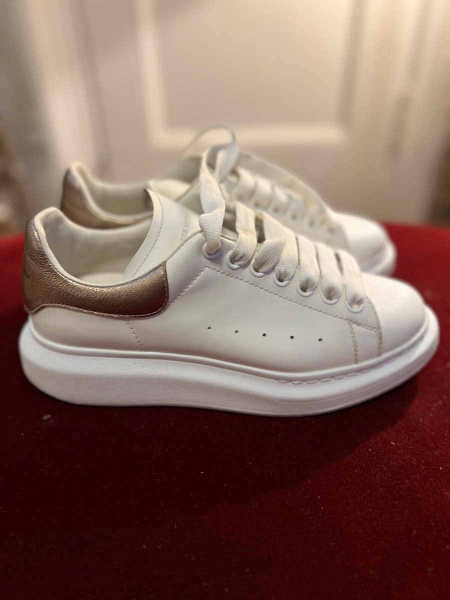 Alexander McQueen Oversized White Leather Bronze Sneakers Sz 40