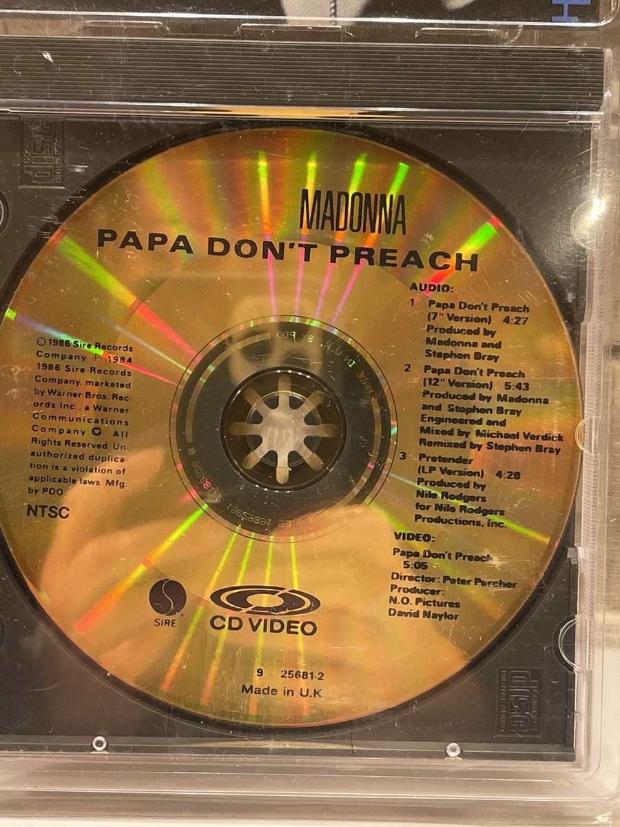 MADONNA SEALED PAPA DON'T PREACH 1986 GOLD CDV LONGBOX VIDEO TRUE