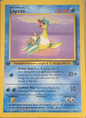 POKEMON Card FOSSIL 1st Edition LAPRAS #25/62 Black Star Rare Non