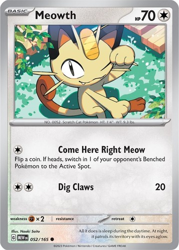 Meowth - Scarlet Violet 151 MEW 052/165 Pokemon Card NM | eBay