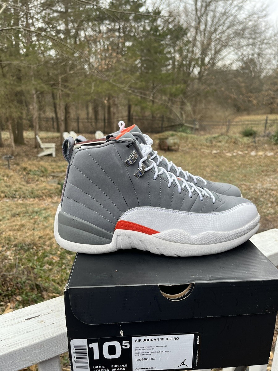 Air Jordan 12 Retro Cool Grey Men's DS Size 10.5 Cool Grey Orange