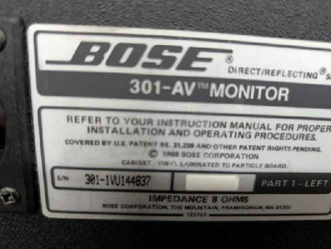 High-End Bose 301-AV Monitor Right and Left unit Tested and Sound