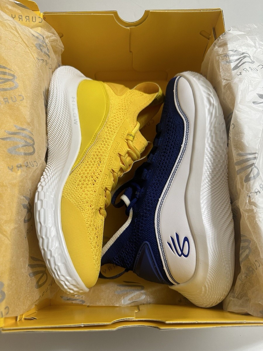 NEW Steph Curry Flow 8 Boys Basketball Shoes Yellow Blue “Mismatch