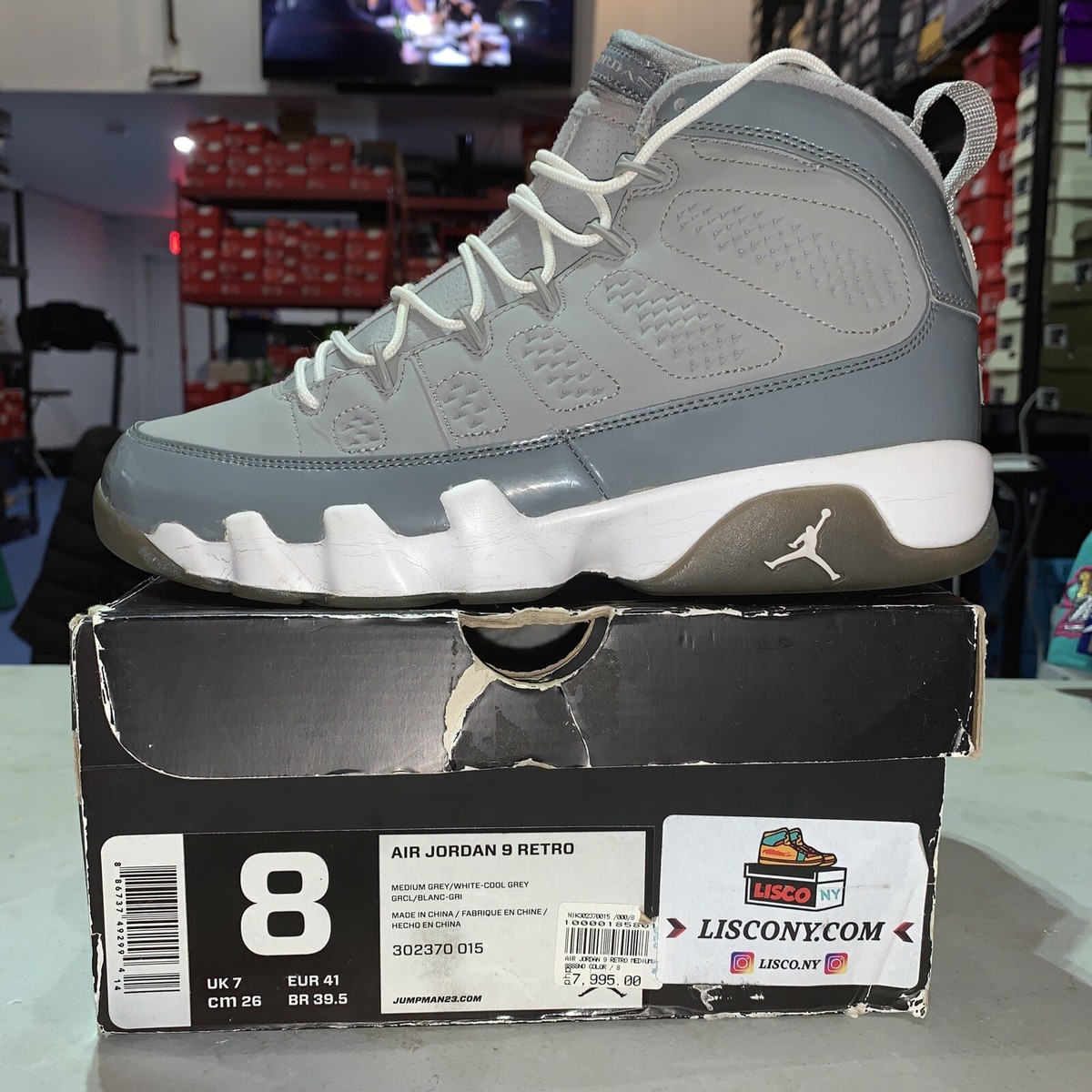 Jordan 9 Retro Cool Grey 2012 size 8 302370 015 preowned