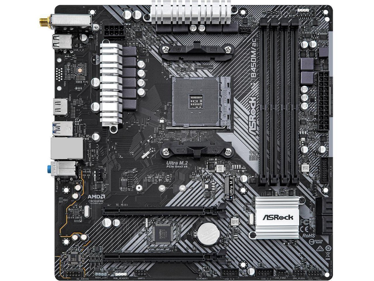 ASRock B450M/AC R2.0 AM4 AMD Promontory SATA 6Gb/s Micro ATX