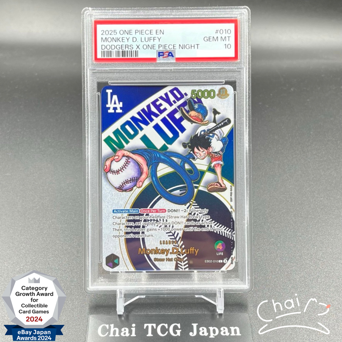 PSA 10 Monkey. D. Luffy EB02-010 Los Angeles Dodgers x ONE PIECE
