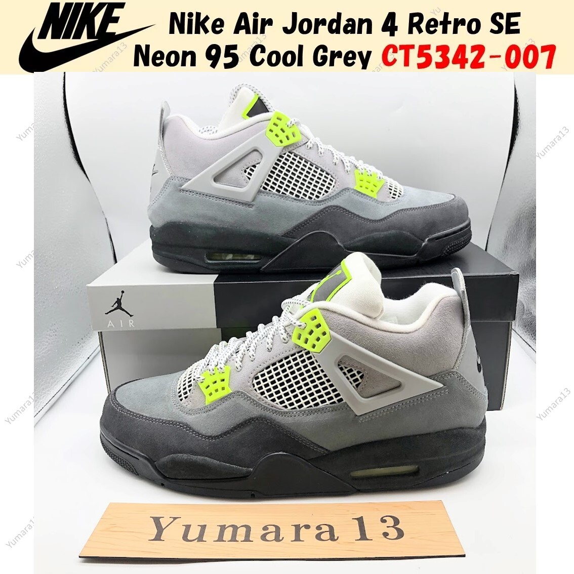 Nike Air Jordan 4 Retro SE Neon 95 Cool Grey CT5342-007 Men's Size