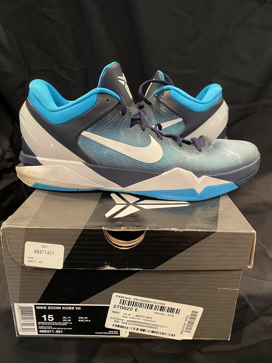 Nike Zoom Kobe 7 VII Shark Obsidian White Blue Grey Current Size