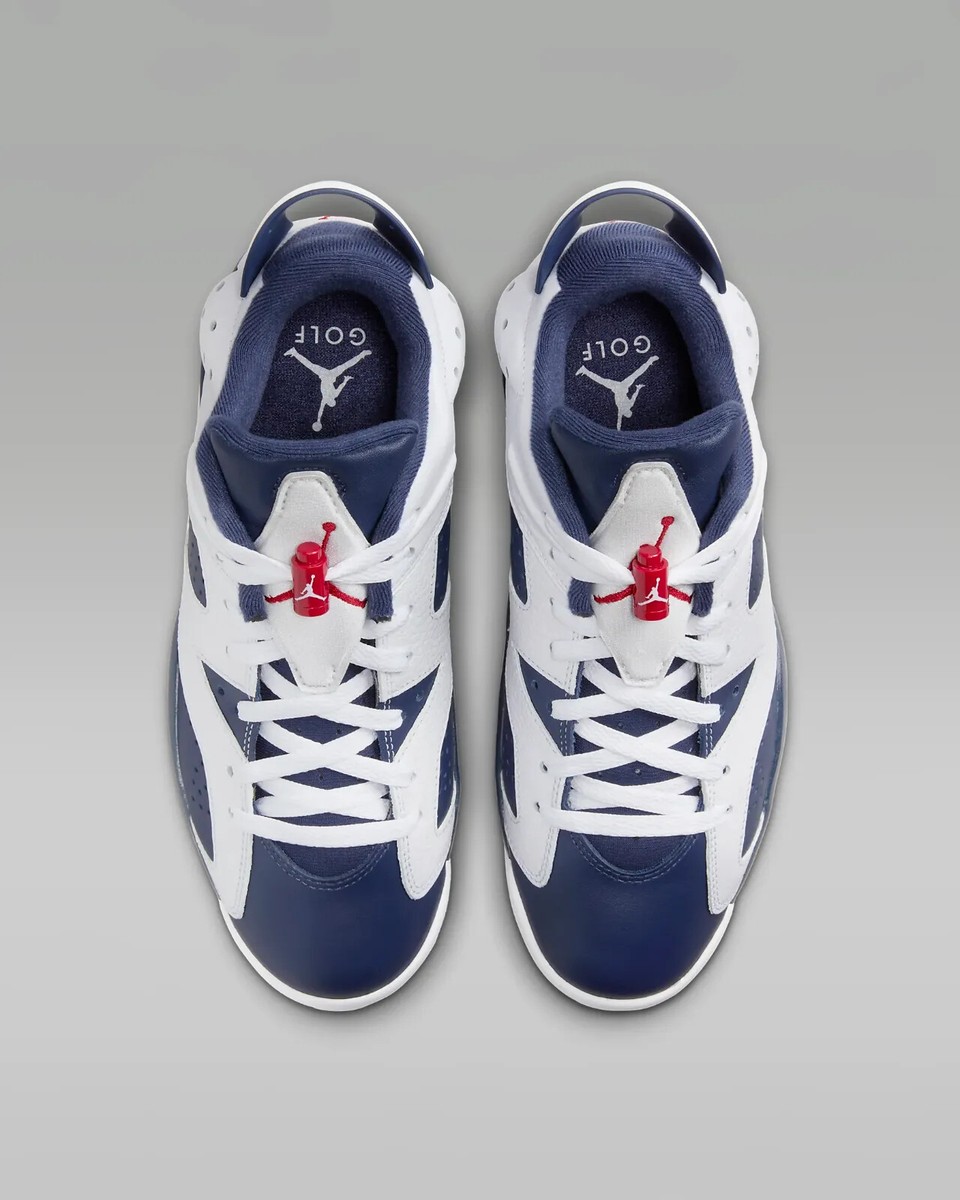 New Nike Air Jordan Retro 6 Golf 'Olympic' Shoes - White/ Navy