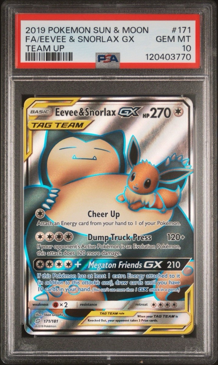Eevee & Snorlax GX 171/181 Full Art Tag Team - Team Up - PSA 10