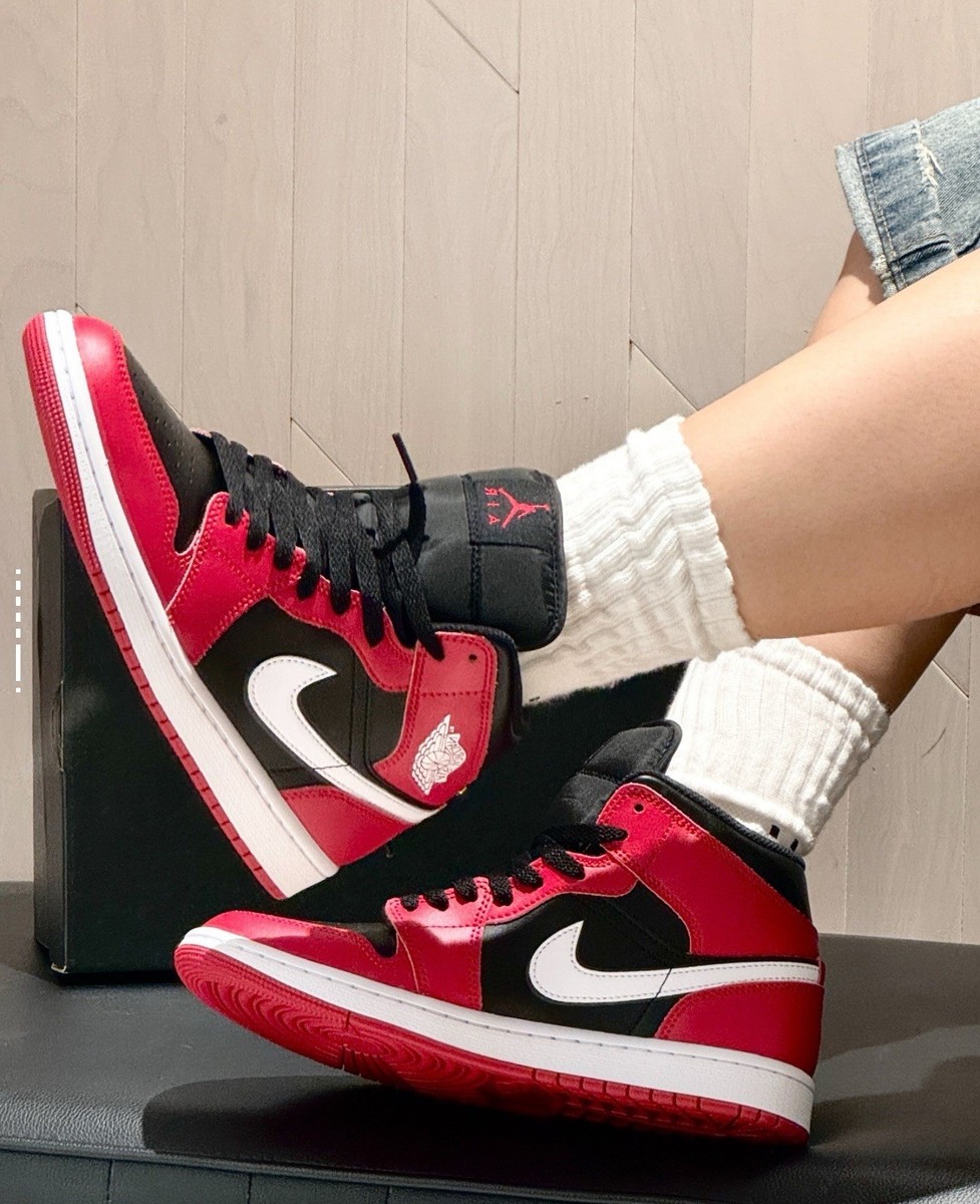 Nike Air Jordan 1 Mid Shoes Black Gym Red White DQ8426-061 Men's