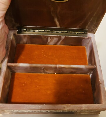 Vintage Incolay Stone Composite Jewelry Box With Tray Cherub