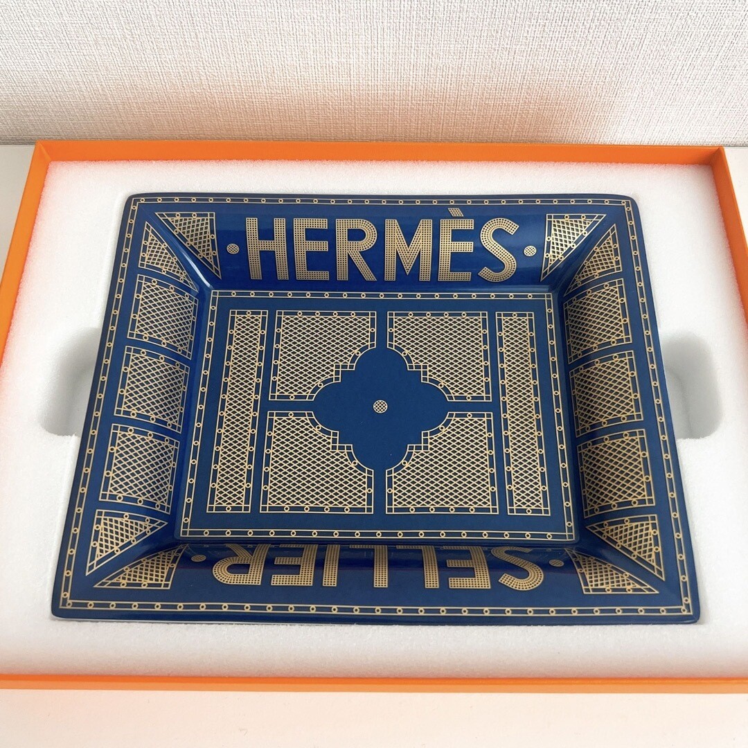 Hermes Sellier Change tray porcelain Ashtray blue plate Vide Poche