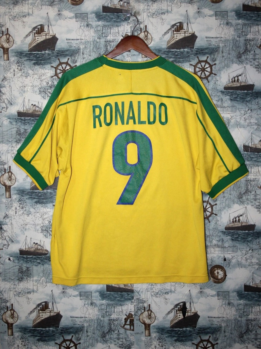 BRAZIL 1998 HOME VINTAGE FOOTBALL SHIRT RONALDO #9 ORIGINAL NIKE